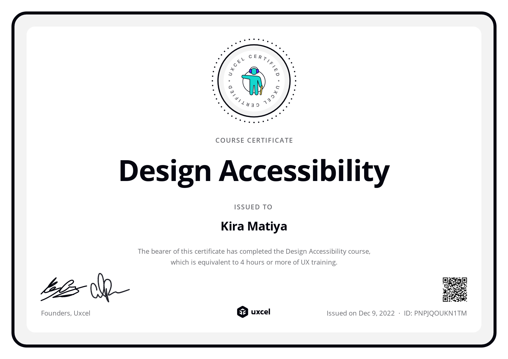 Kira Matiya's certificate